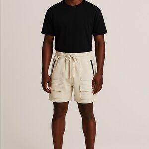 Beige Cargo Pocket Drawstring Shorts